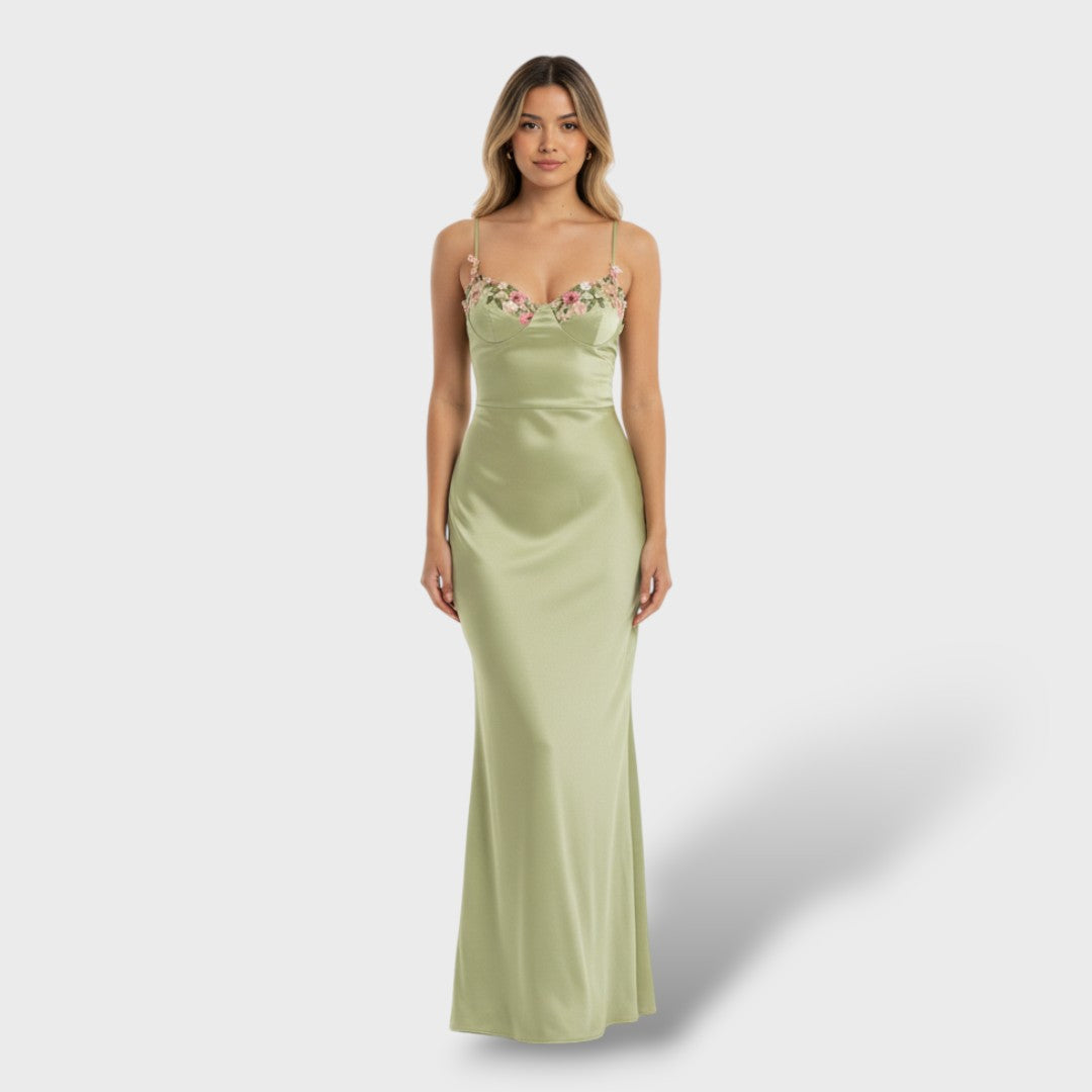 Vestido Largo Mujer Bordado Floral Ajuste Elegante - Mavetta