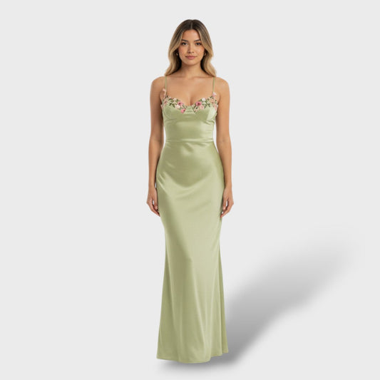 Vestido Largo Mujer Bordado Floral Ajuste Elegante - Mavetta
