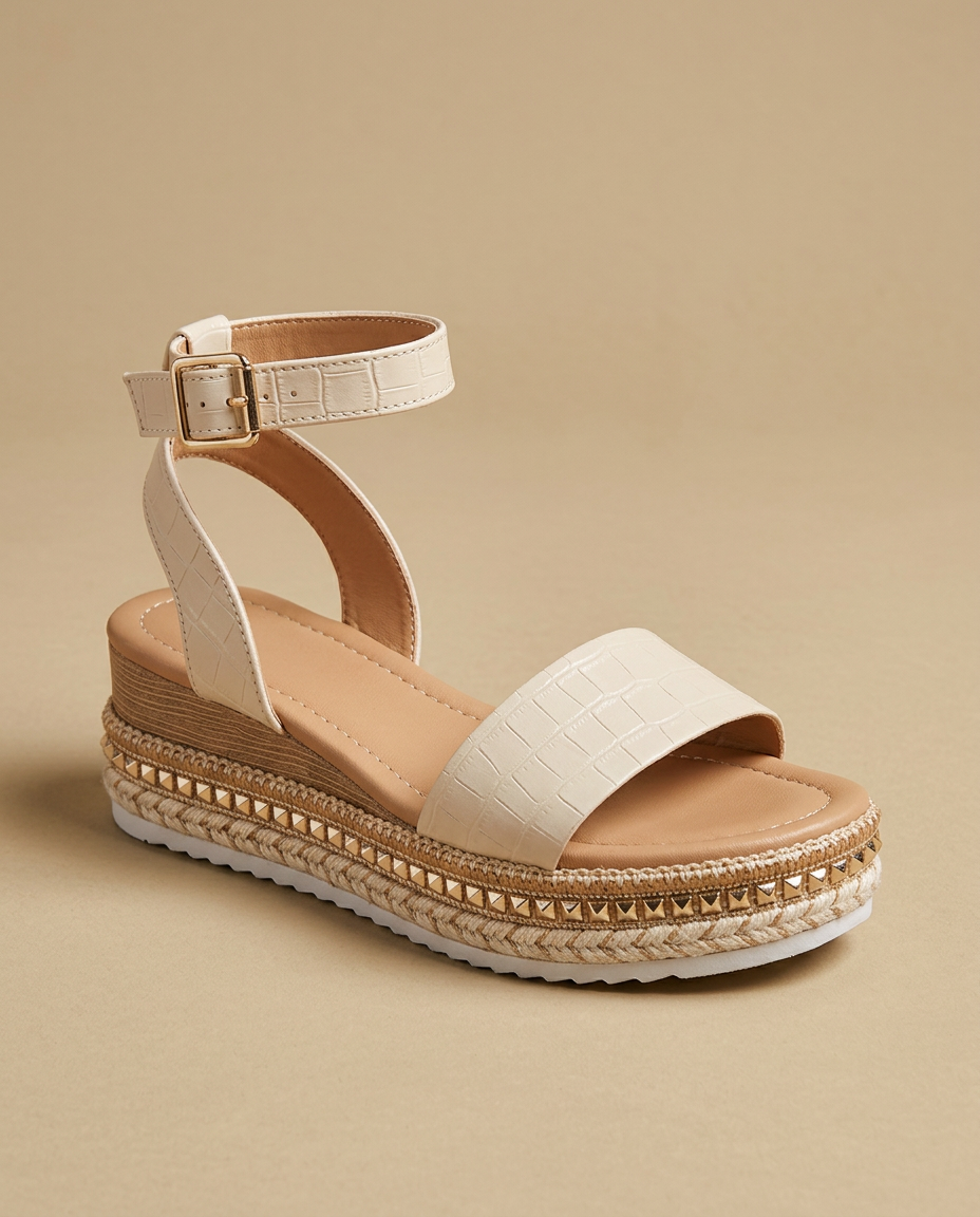 Sandalia Plataforma Mujer Cuero Croco Tobillera Tachuelas - Mavetta