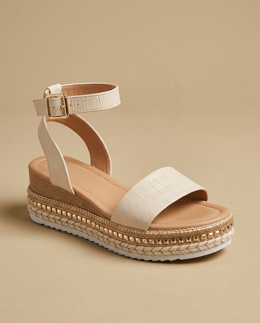 Sandalia Plataforma Mujer Cuero Croco Tobillera Tachuelas - Mavetta