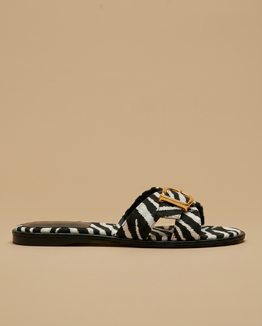 Sandalia Plana Mujer Estampado Animal Hebilla - Mavetta