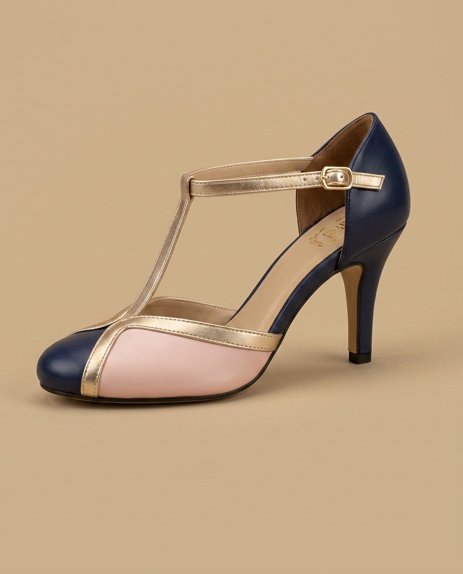 Tacones Mujer Piel T-Strap Hebilla Ajuste Vintage - Mavetta