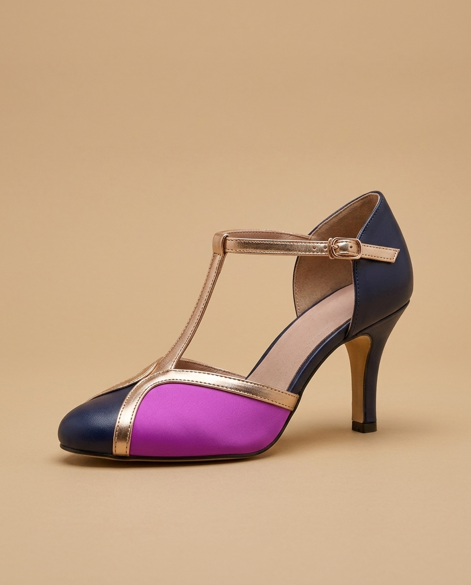 Tacones Mujer Piel T-Strap Hebilla Ajuste Vintage