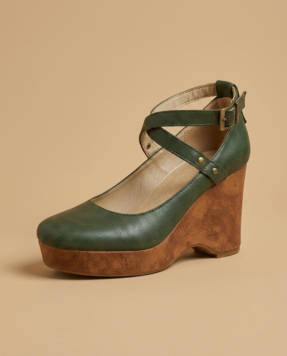 Zapatos Plataforma Mujer Mary Jane Tiras Cruzadas Cuña