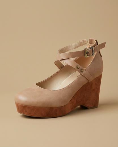 Zapatos Plataforma Mujer Mary Jane Tiras Cruzadas Cuña