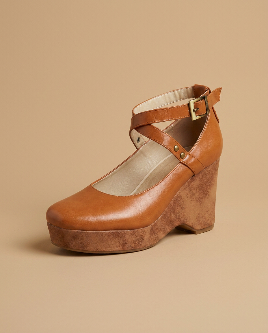 Zapatos Plataforma Mujer Mary Jane Tiras Cruzadas Cuña
