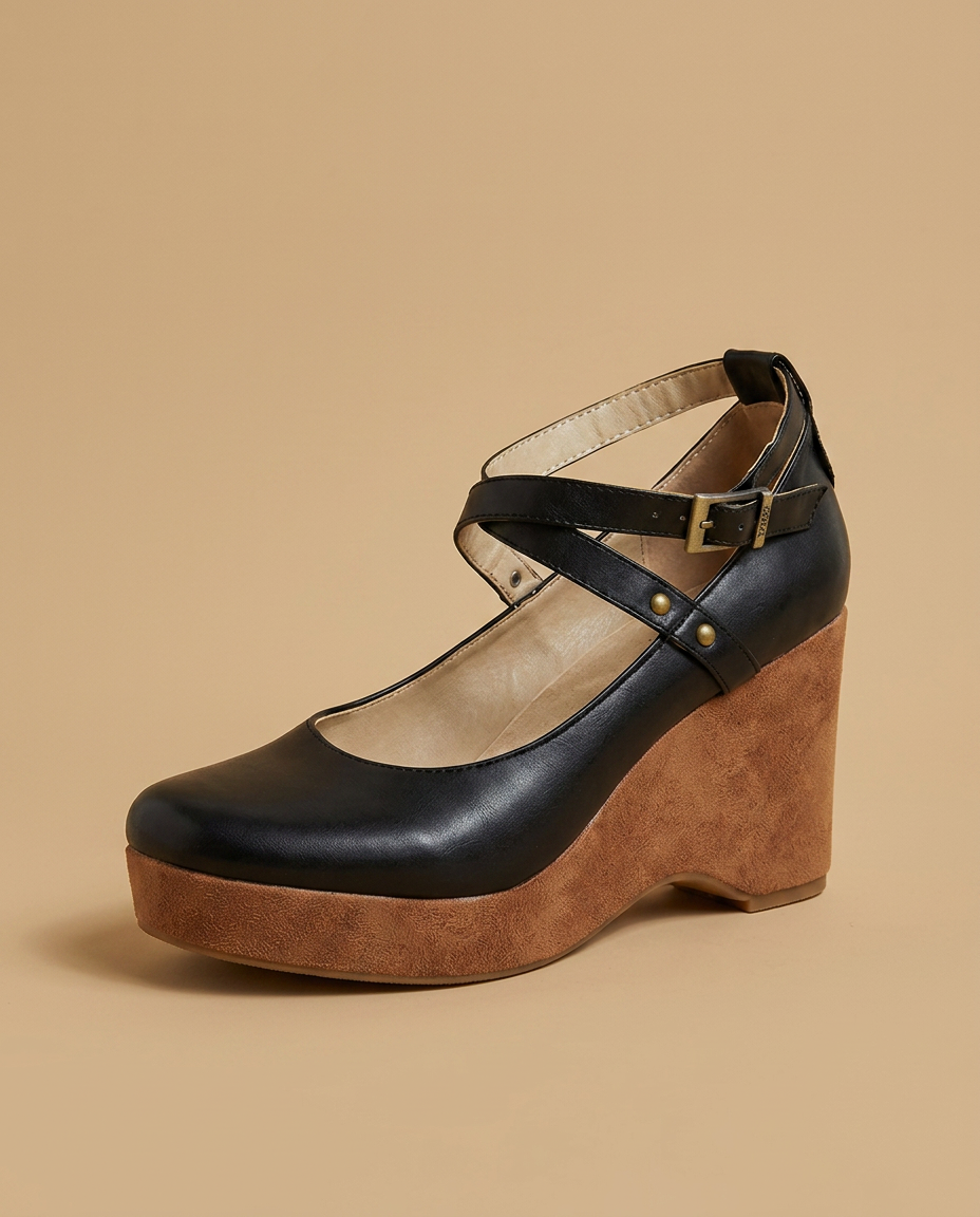 Zapatos Plataforma Mujer Mary Jane Tiras Cruzadas Cuña - Mavetta