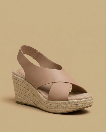 Sandalias Cuña Mujer Piel Esparto Tiras Cruzadas Slingback - Mavetta