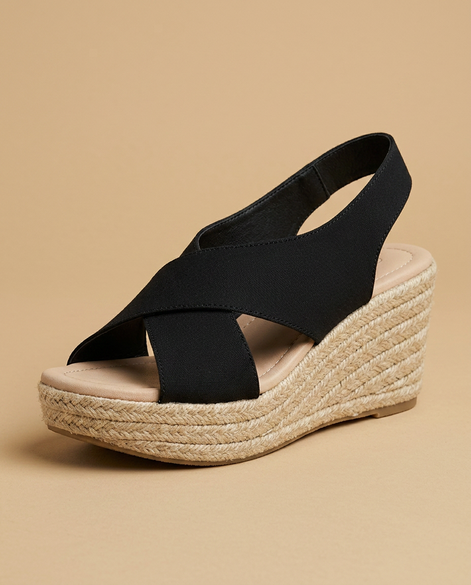 Sandalias Cuña Mujer Piel Esparto Tiras Cruzadas Slingback