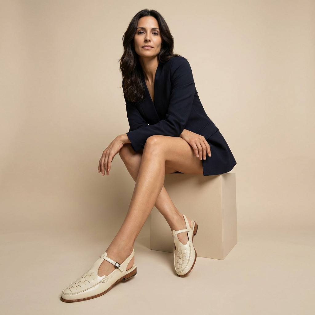 Sandalia Mujer de Cuero Trenzado Estilo Slingback