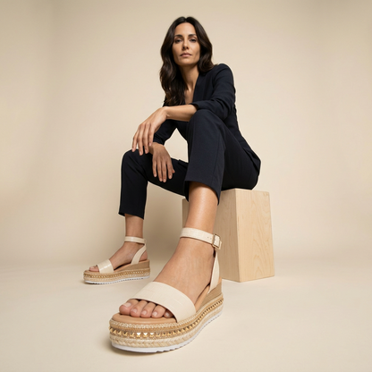 Sandalia Plataforma Mujer Cuero Croco Tobillera Tachuelas