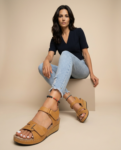 Sandalias Cuña Mujer Corcho Tiras Ajustables Velcro Confort
