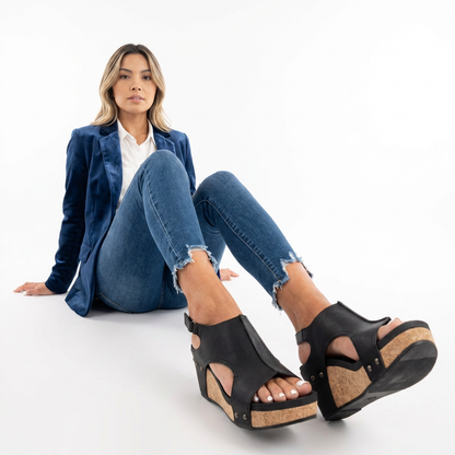 Sandalias Cuña Mujer de Ante Estilo Elegante