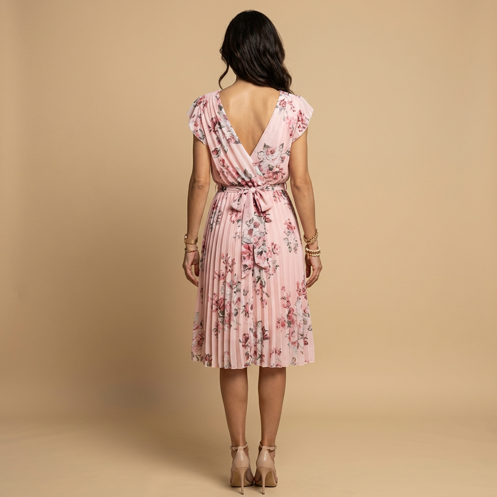 Vestido Midi Mujer Plisado Floral Cruzado Volantes Hombro
