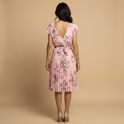 Vestido Midi Mujer Plisado Floral Cruzado Volantes Hombro