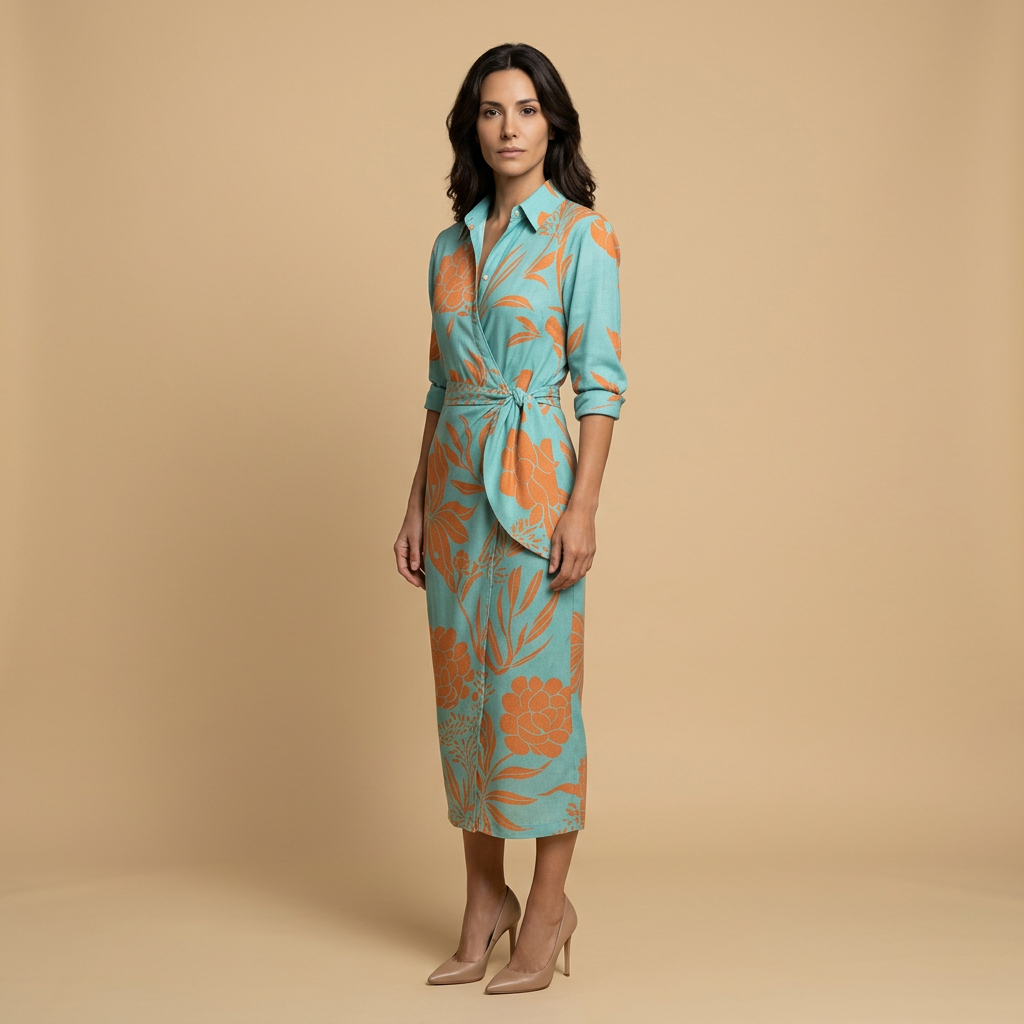 Vestido Largo Mujer Tipo Camisero Cruzado