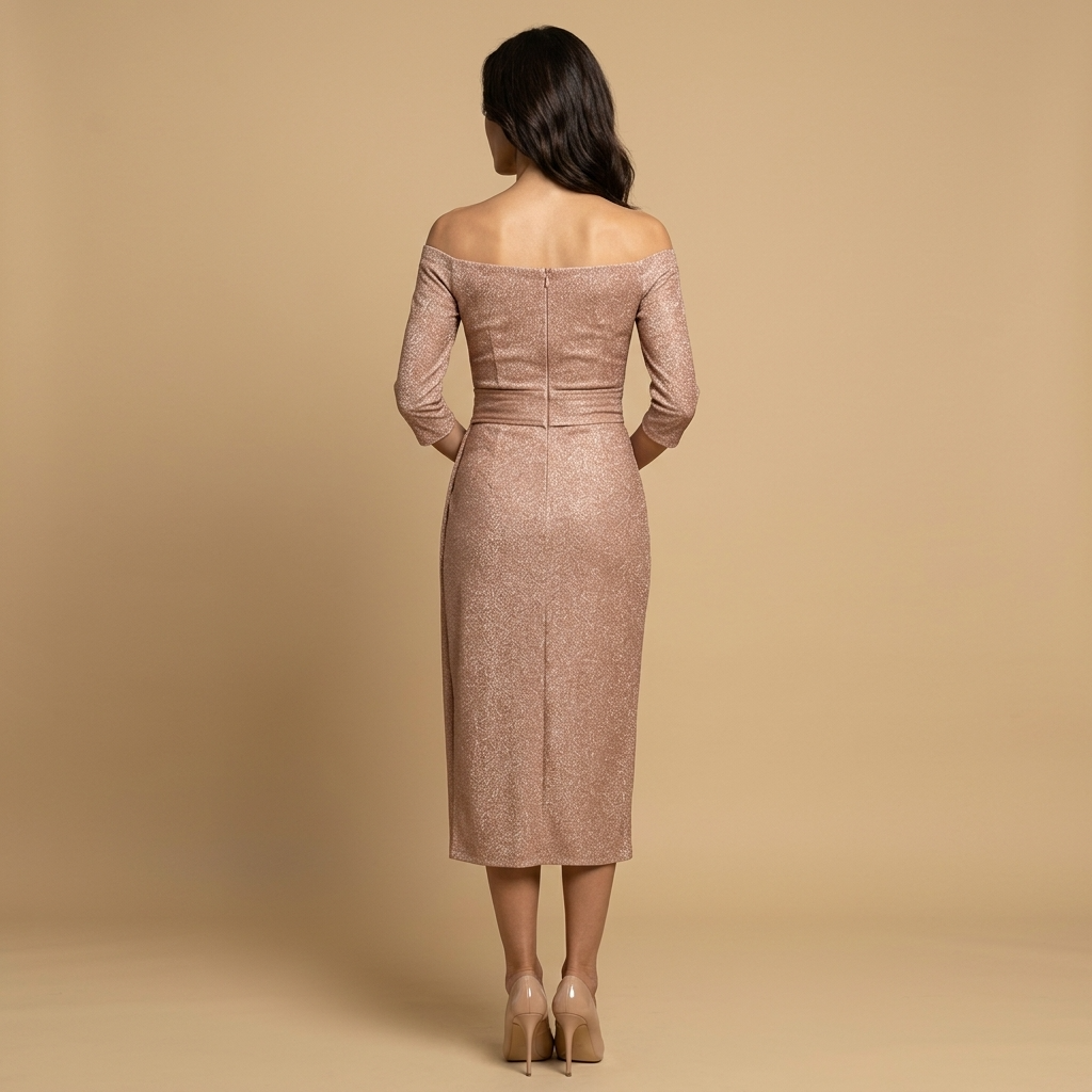 Vestido Midi Mujer Drapeado Escote Bardot Abertura Lateral