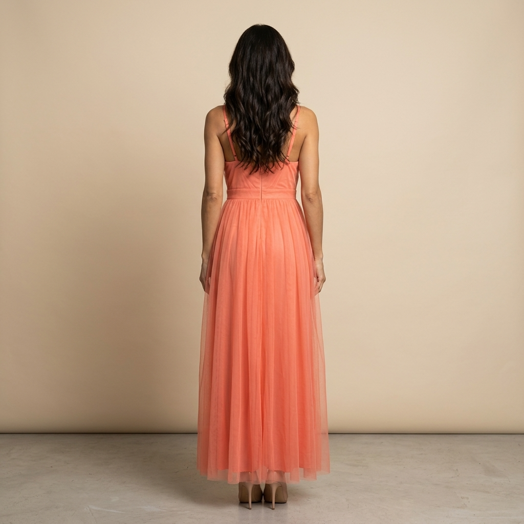Vestido Largo Mujer de Tul Escote en V Tirantes Finos