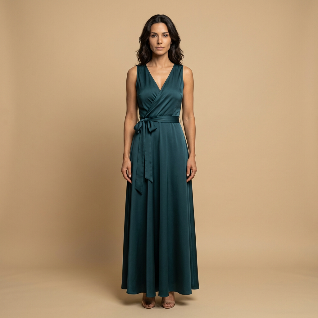 Vestido Largo Mujer Cruzado Escote en V Vuelo Maxi