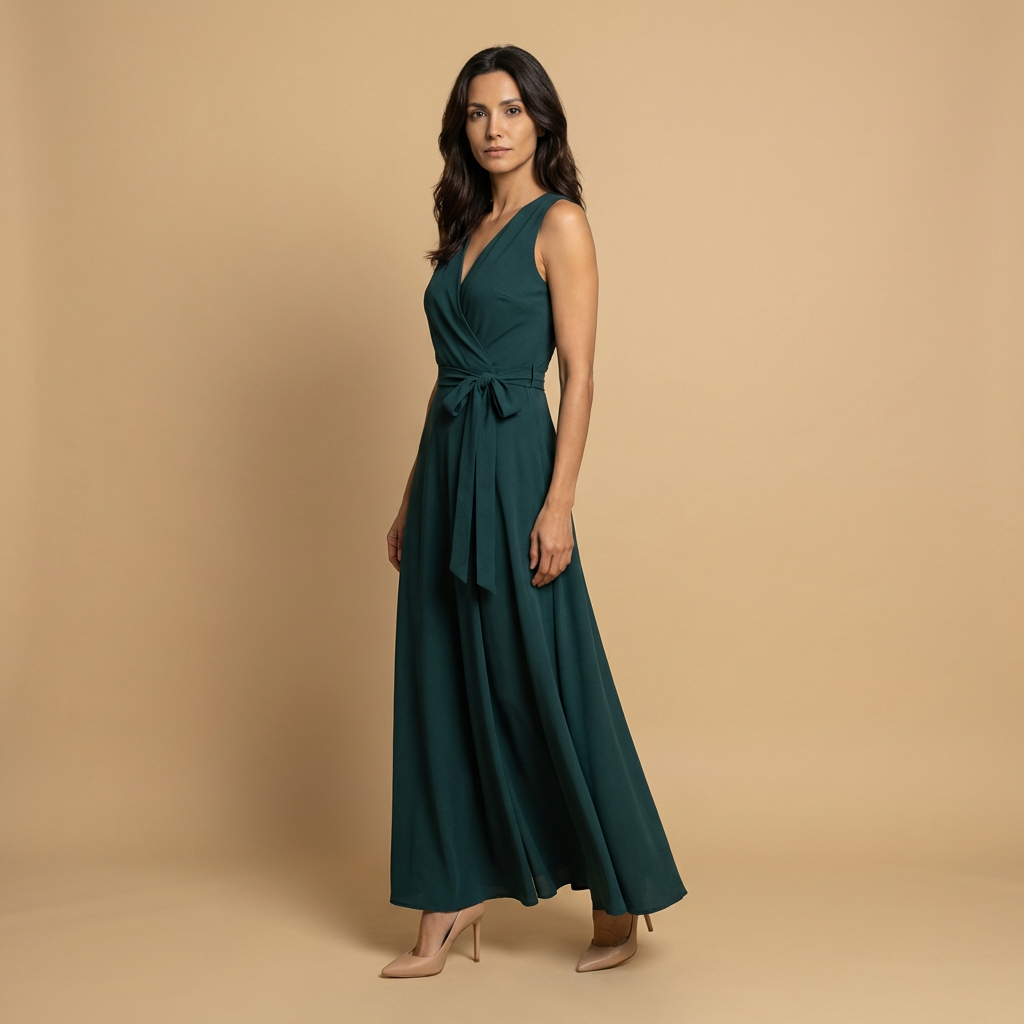 Vestido Largo Mujer Cruzado Escote en V Vuelo Maxi