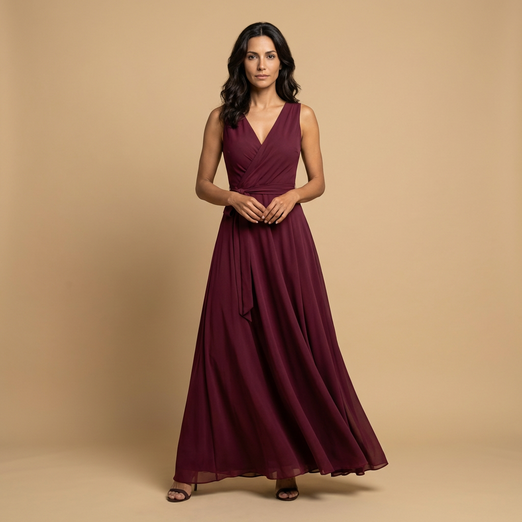 Vestido Largo Mujer Cruzado Escote en V Vuelo Maxi