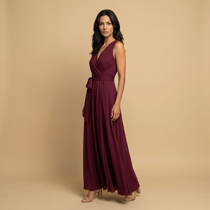 Vestido Largo Mujer Cruzado Escote en V Vuelo Maxi
