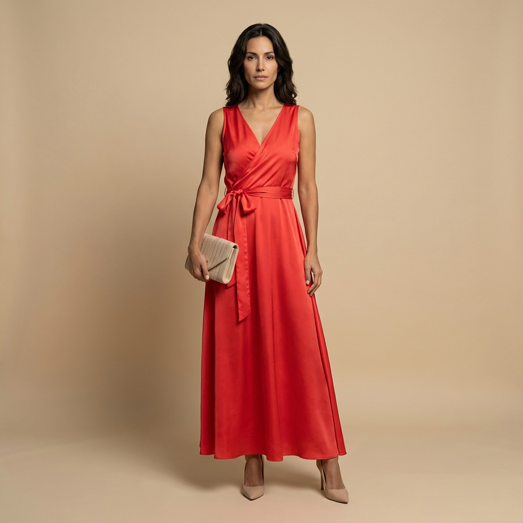 Vestido Largo Mujer Cruzado Escote en V Vuelo Maxi