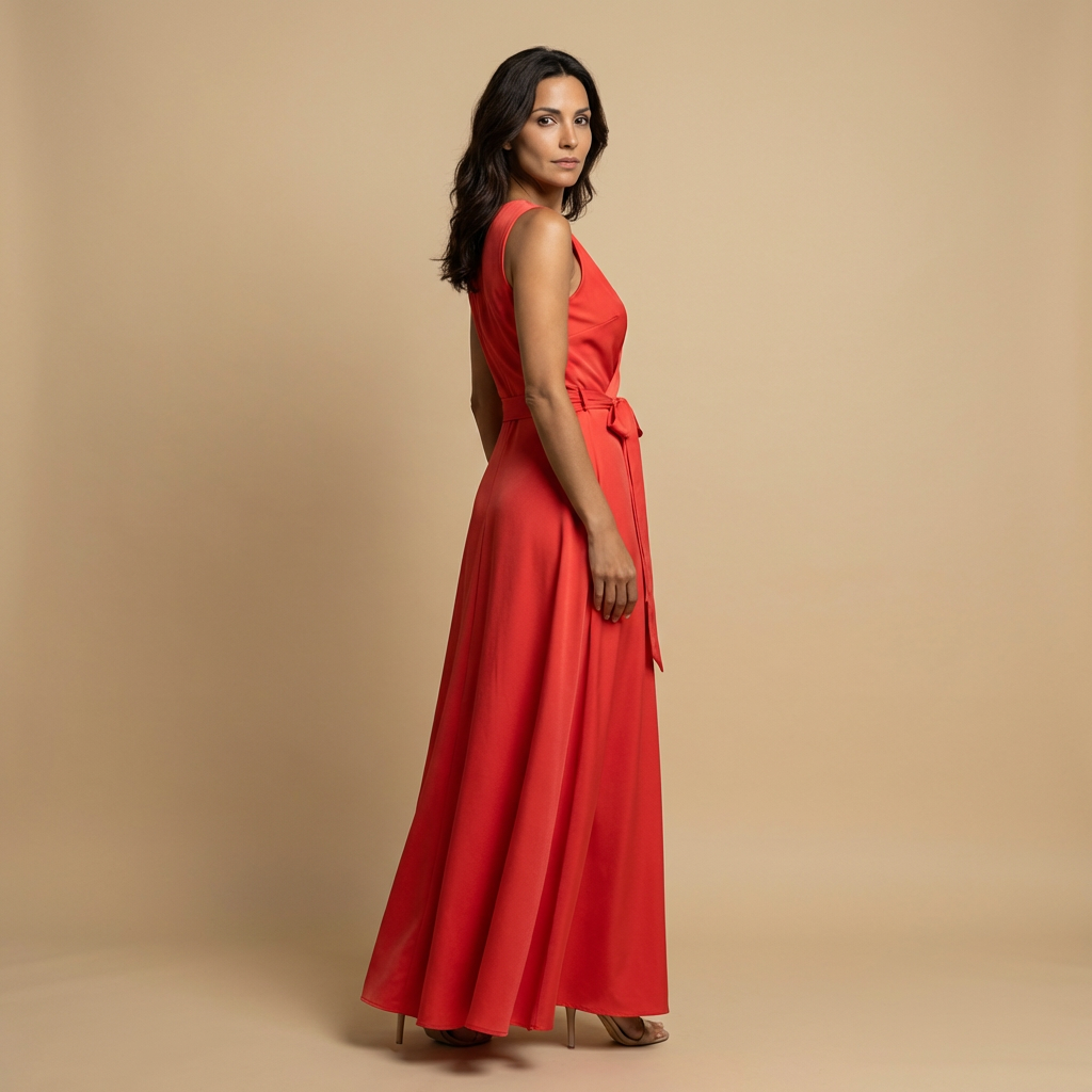 Vestido Largo Mujer Cruzado Escote en V Vuelo Maxi