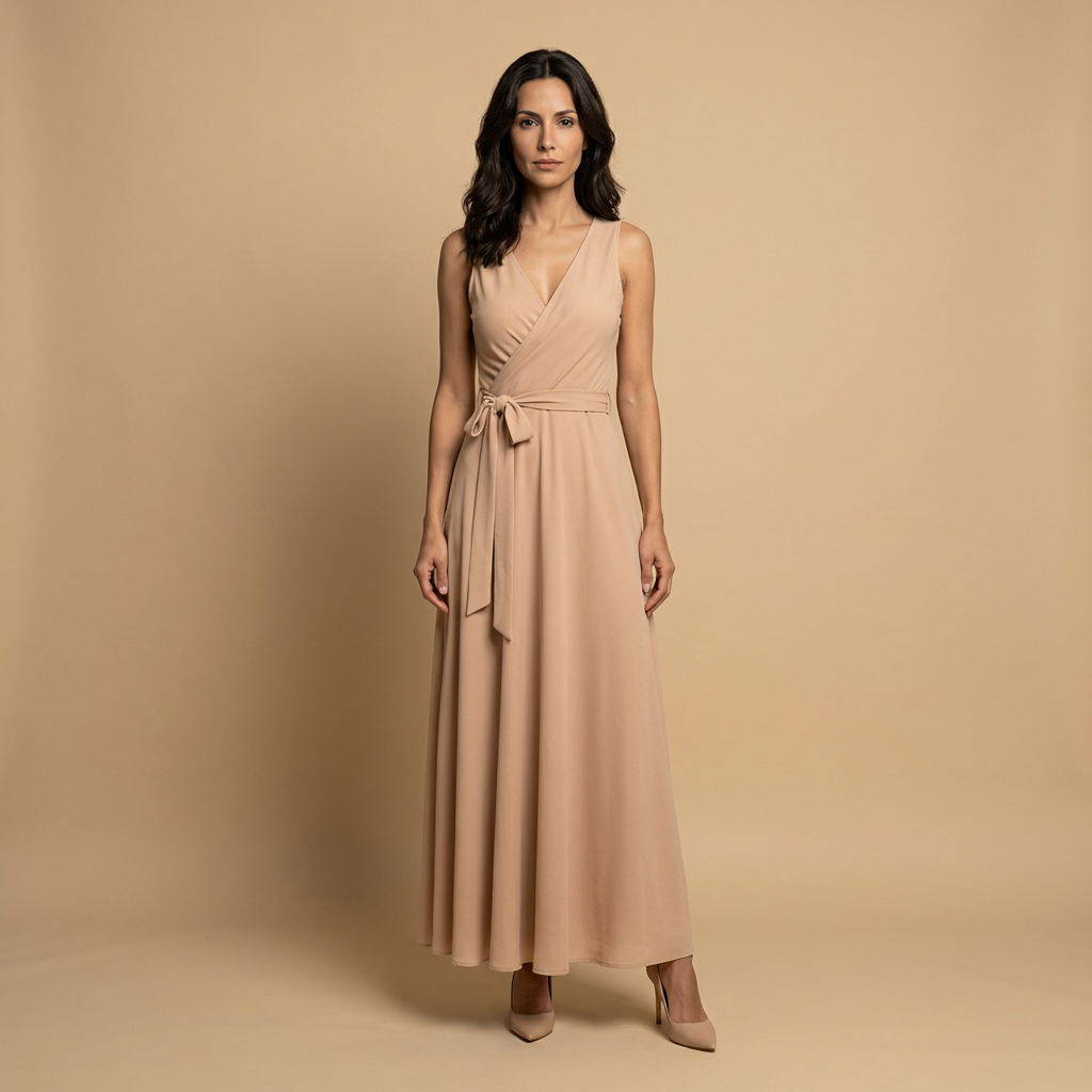 Vestido Largo Mujer Cruzado Escote en V Vuelo Maxi