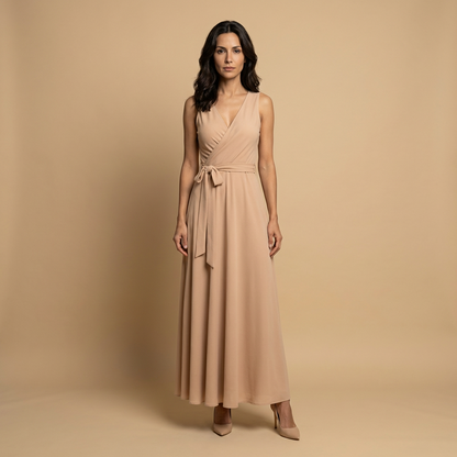 Vestido Largo Mujer Cruzado Escote en V Vuelo Maxi