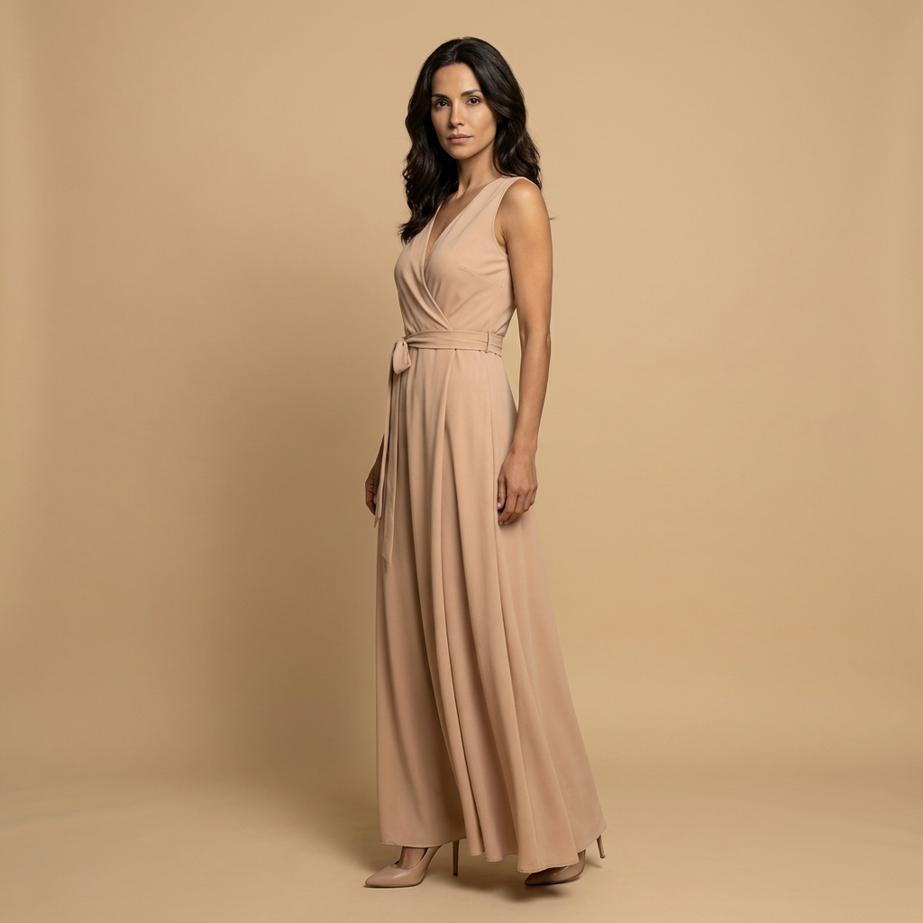 Vestido Largo Mujer Cruzado Escote en V Vuelo Maxi