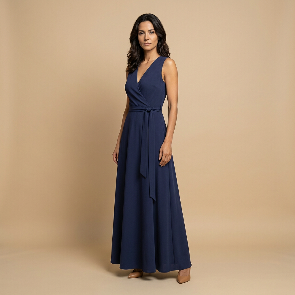 Vestido Largo Mujer Cruzado Escote en V Vuelo Maxi