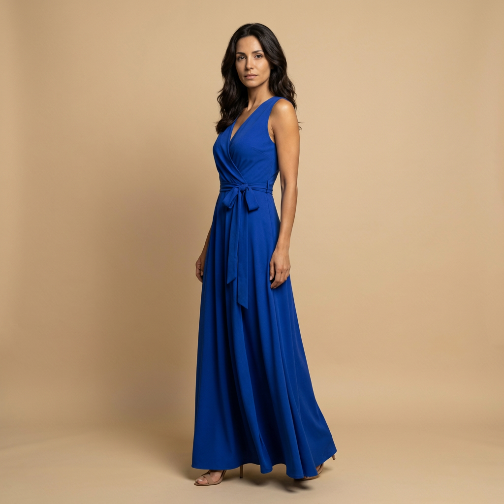 Vestido Largo Mujer Cruzado Escote en V Vuelo Maxi