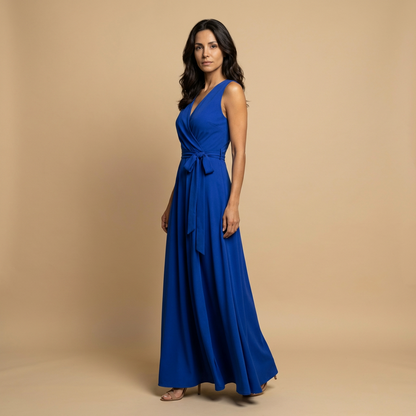 Vestido Largo Mujer Cruzado Escote en V Vuelo Maxi