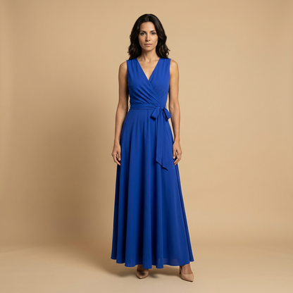 Vestido Largo Mujer Cruzado Escote en V Vuelo Maxi