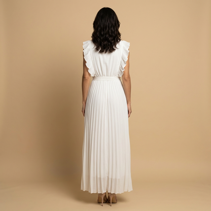 Vestido Largo Mujer Plisado Volantes Cinturón Ajustado