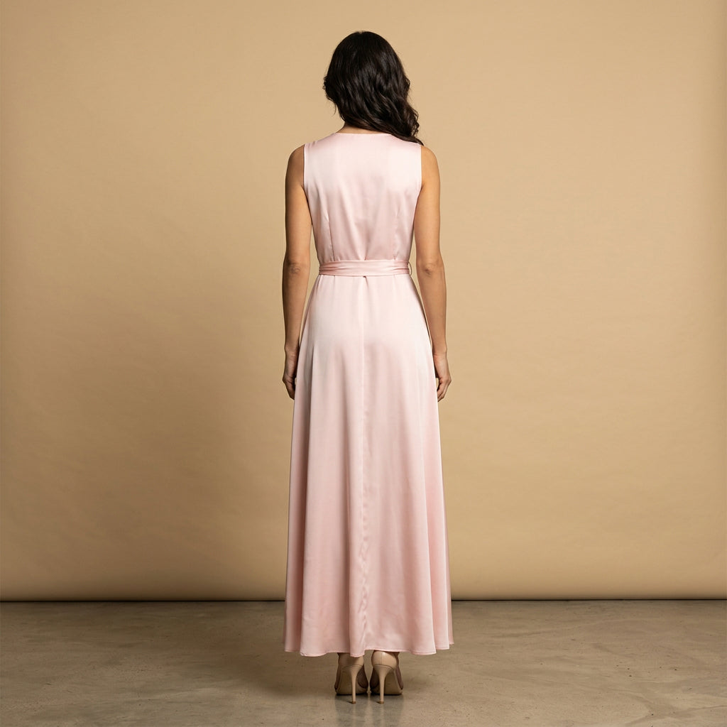 Vestido Largo Mujer Cruzado Escote en V Vuelo Maxi