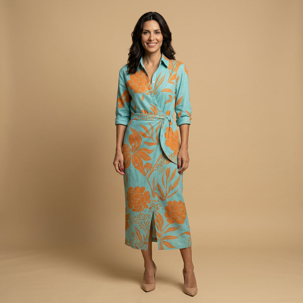 Vestido Largo Mujer Tipo Camisero Cruzado