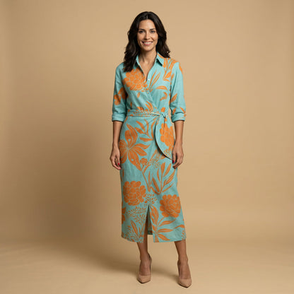 Vestido Largo Mujer Tipo Camisero Cruzado