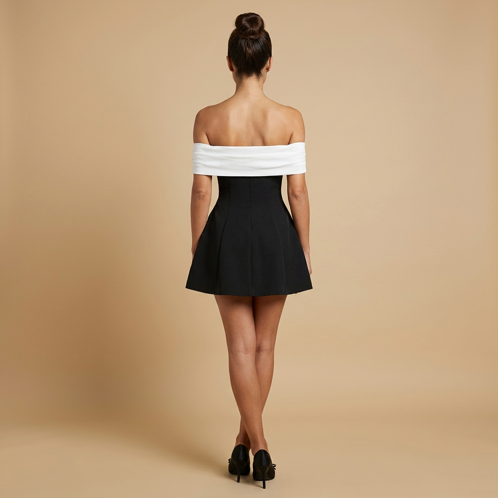 Vestido Corto Mujer Hombros Descubiertos Falda Vuelta