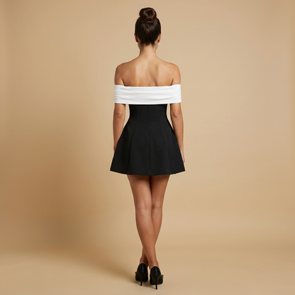 Vestido Corto Mujer Hombros Descubiertos Falda Vuelta