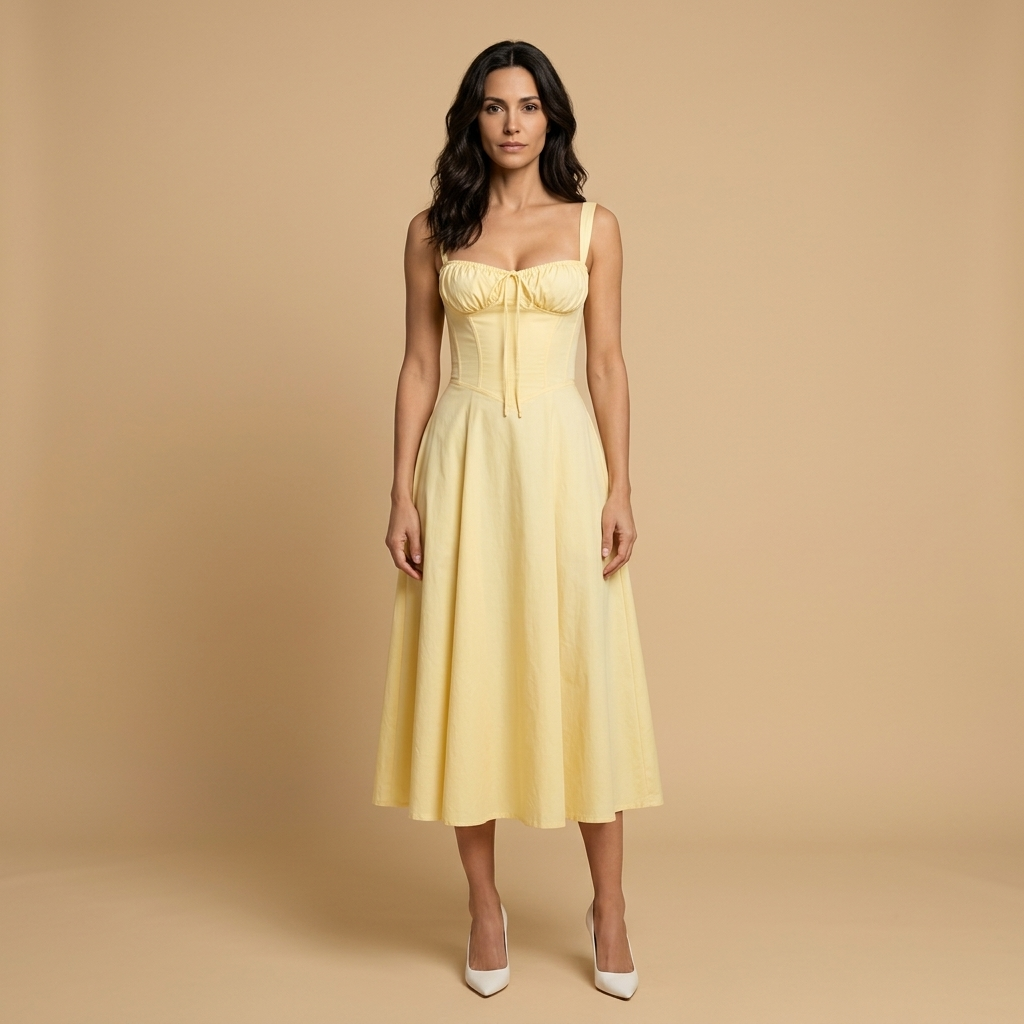 Vestido Midi Mujer con Corset y Tirantes Abertura Lateral