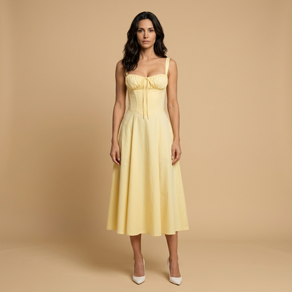 Vestido Midi Mujer con Corset y Tirantes Abertura Lateral