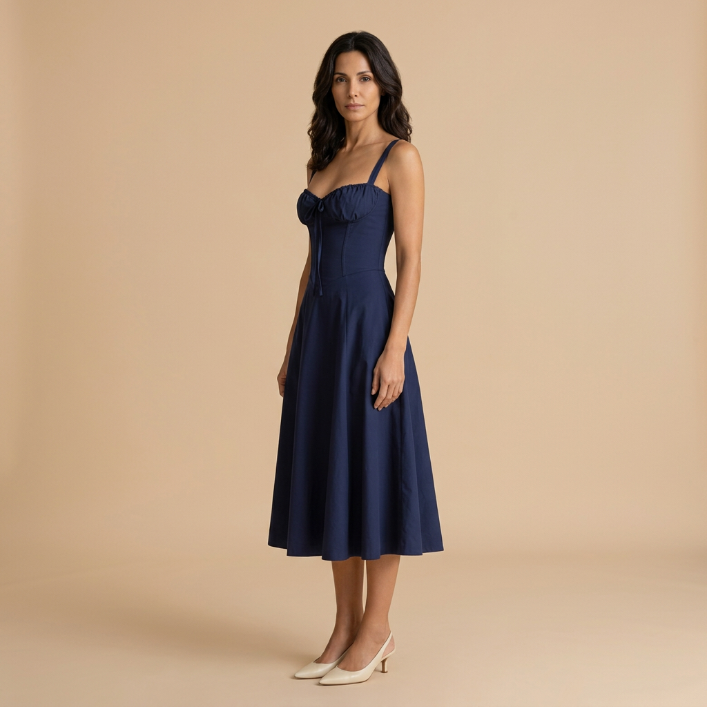 Vestido Midi Mujer con Corset y Tirantes Abertura Lateral