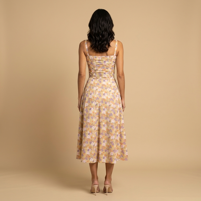 Vestido Midi Mujer con Corset y Tirantes Abertura Lateral