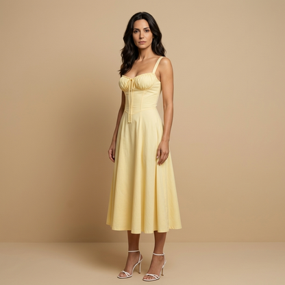 Vestido Midi Mujer con Corset y Tirantes Abertura Lateral
