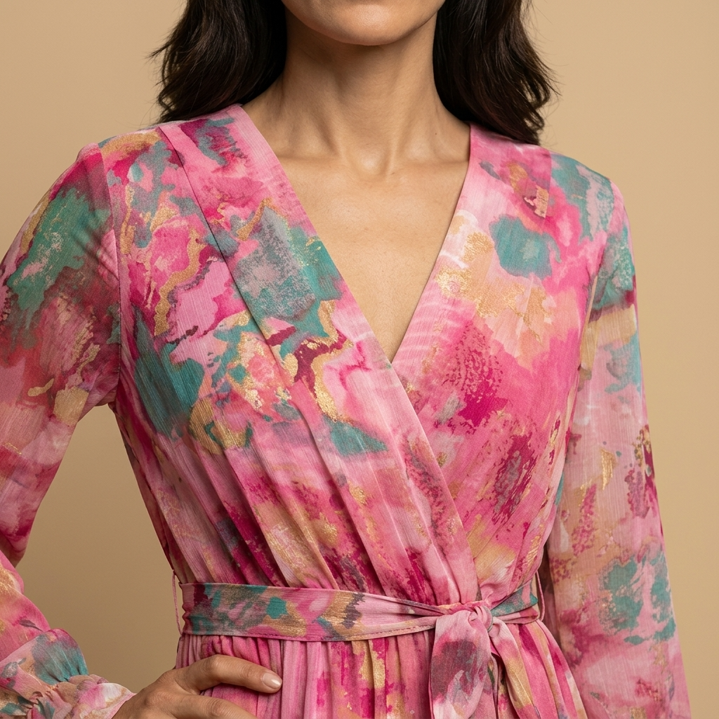 Vestido Largo Mujer Estampado Floral Manga Globo Cinturón