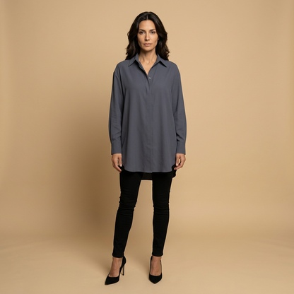 Camisa Mujer Algodón Oversize Cuello Camisero