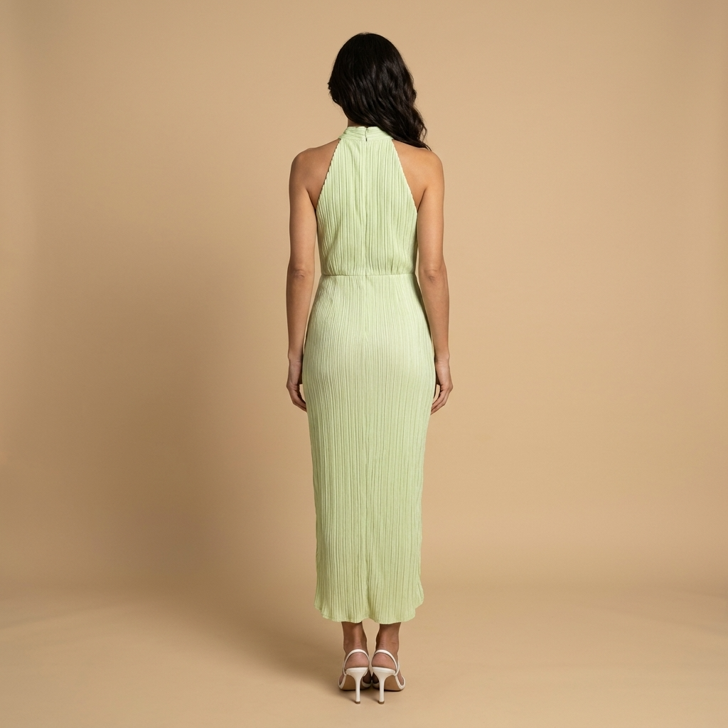 Vestido Midi Mujer Plisado Halter Falda Asimétrica Wrap