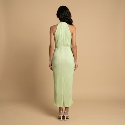 Vestido Midi Mujer Plisado Halter Falda Asimétrica Wrap